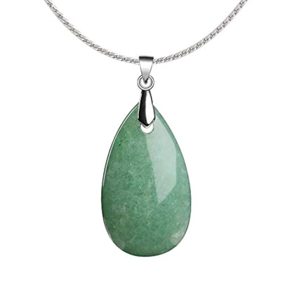 Natural Stone Teardrop Pendant Necklace, Birthstone Water Drop Gemstone Necklace with Stainless Steel Chain for Women - color: Aventurine