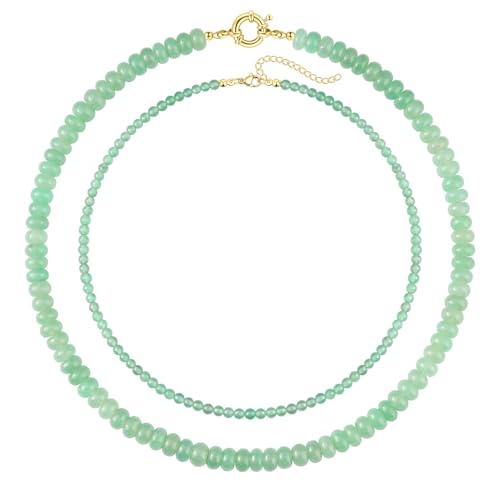 CASDAN 2Pcs Natural Gemstone Beaded Choker Necklaces for Women | Boho Colorful Beads Choker,Natural Stone Surfer Beach Necklaces,Handmade Summer Jewelry,Charm Trendy Necklaces - color: Light green