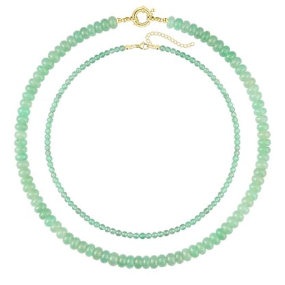 CASDAN 2Pcs Natural Gemstone Beaded Choker Necklaces for Women | Boho Colorful Beads Choker,Natural Stone Surfer Beach Necklaces,Handmade Summer Jewelry,Charm Trendy Necklaces - color: Light green