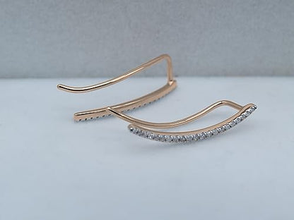 Dazzlingrock Round White Natural Diamond Crawler Climber Earrings | 0.18 Ctw | Women - color: Rose Gold, size: 10K - Metal Stamp