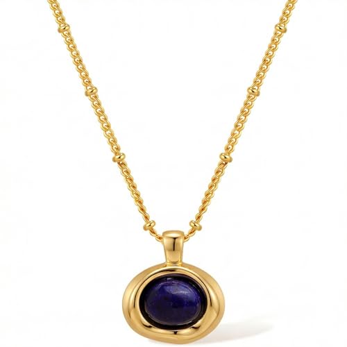 Jean Beau Gold Stone Pendant Necklaces for Women, Chunky Gemstone Dangle Necklace Wedding Prom Fashion Jewelry Gift - color: Navy Blue