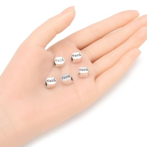 40pcs Faith Beads Large Hole Bead (4.5mm Hole) Antique Silver - size: Faith Bead