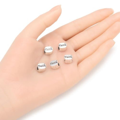 40pcs Faith Beads Large Hole Bead (4.5mm Hole) Antique Silver - size: Faith Bead