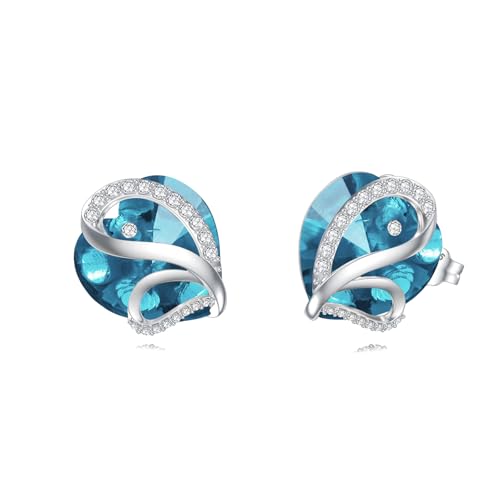 Butterfly Heart Birthstone Crystal Stud Earrings for Women S925 Sterling Silver Heart Birthstone Studs Birthday Gifts for Wife Mother Daughter Girlfriend Mom - color: 03-March