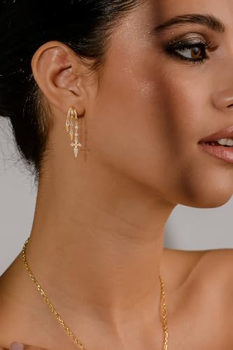 Freekiss Pearl Earrings for Women Trendy: Flat Back Stud Earrings 14K Gold Plated/925 Sterling Silver Freshwater Pearl Dangle Earrings Cute Bow Earrings Wedding Jewelry Birthday Gifts for Women Girls - style: Cross Zircon-GD