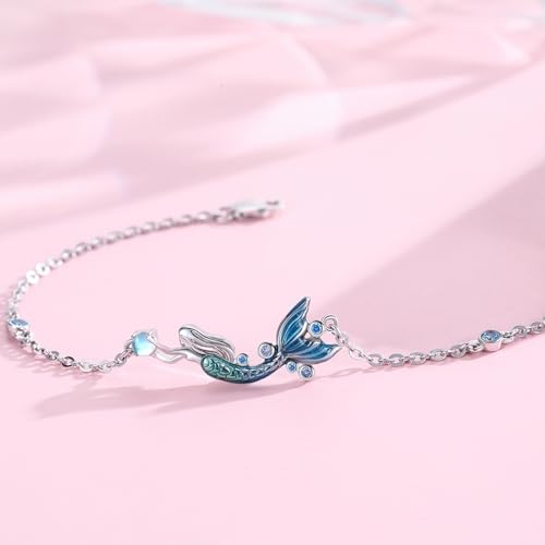 925 Sterling Silver Bohemia Hawaiian Beach Mermaid Floral Bracelet Birthday Graduation Gifts for Women with Gifts Box - style: 11A-Mermaid