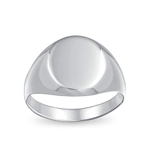 Bling Jewelry Basic Simple Initial Monogram Engravable .925 Sterling Silver Oval Signet Ring For Men Women Teen Shinny Polish Finish - color: Silver Engrave