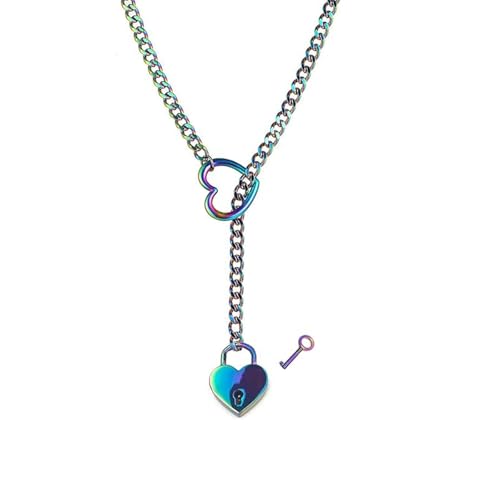 MIFYNN Heart O ring Slip Chain Necklaces for Women Stainless Steel Cuban Chain Bar Necklace Punk Rock Collar Necklace Handmade Adjustable Lariat Y Necklaces for Men - color: Multicolor lock