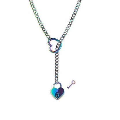 Heart O Ring Slip Chain Choker Necklace for Women Men Stainless Steel Cuban Chain Y-shape Necklaces Punk Rock Collar Adjustable Lariat Y Necklace Prom Necklaces Jewelry - color: Multicolor lock
