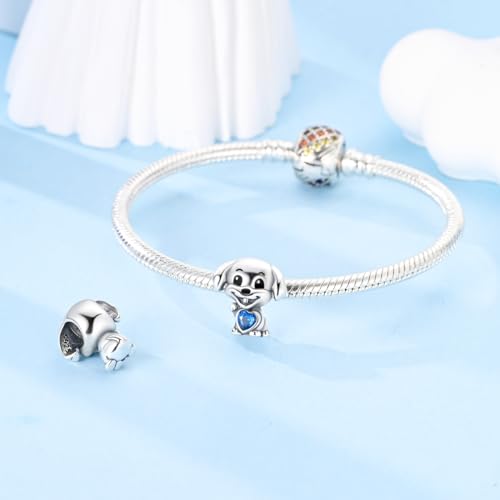 925 Sterling Silver Charm for Bracelet Necklace Women Dangle Pendant Beads | Love Faith Mom Ocean travel Butterfly Party Charm Beads Pendants DIY Jewelry Gift - color: dog with heart charm