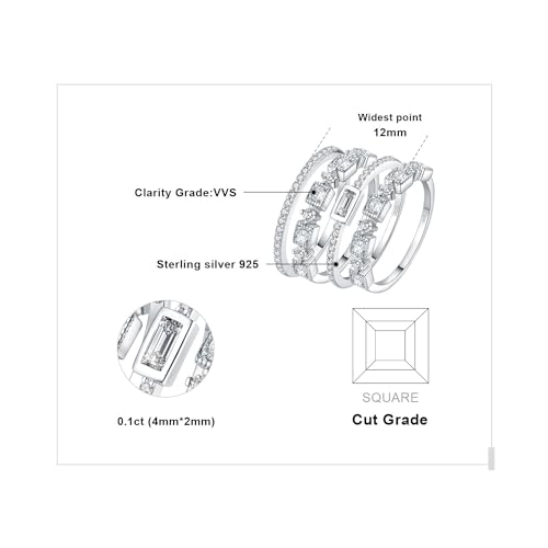 JewelryPalace Princess Emerald Cut CZ Stackable Wedding Ring Eternity Bands for Women, Cubic Zirconia 925 Sterling Silver 14k Yellow Rose Gold Plated Promise Ring for Her, 4pc Anniversary Ring Sets - color: D-4Pcs-Sterling Silver