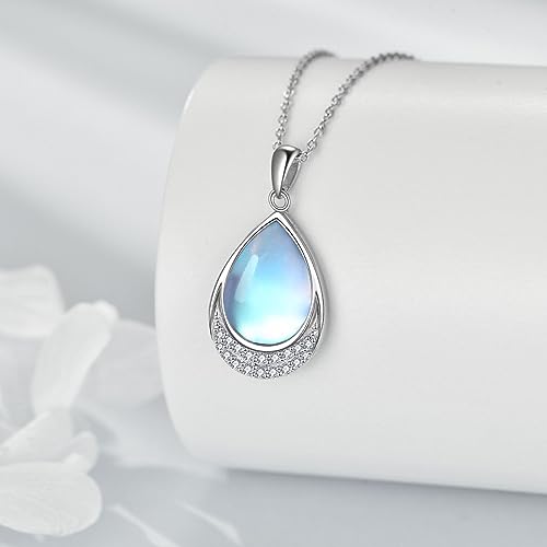 YAFEINI 925 Sterling Silver Moonstone Necklace Filigree Teardrop Pendant Necklace Jewelry for Women Girls - color: V-Cubic Zirconia Moonstone Necklace