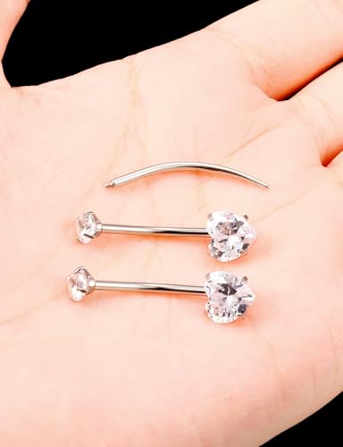 Oufksiyy Long and Extra Long Bar Belly Button Ring Internal Thread Hypoallergenic Surgical Stainless Steel 14mm 16mm 14 Gauge Navel Rings Cubic Zirconia Buuton Body Piercing Jewelry for Women Men - color: Double Heart Cubic Zirconia 14MM