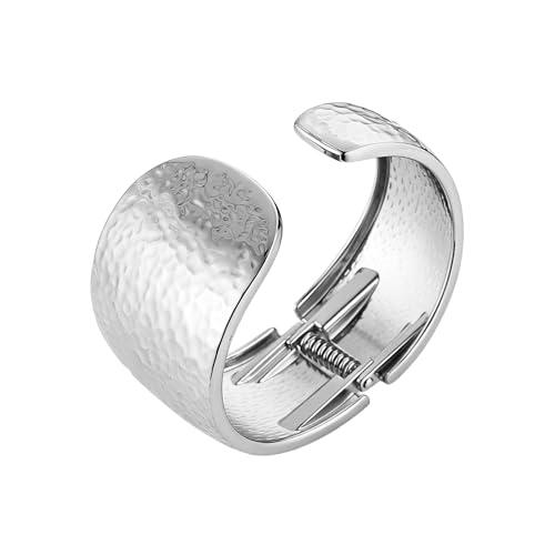 AsAlways 14K Gold Plated Hammered Cuff Bracelet for Women Wide Textured Open Cuff Bangle Statement Gold Chunky Bracelet Jewelry Gift - color: 02 Silver