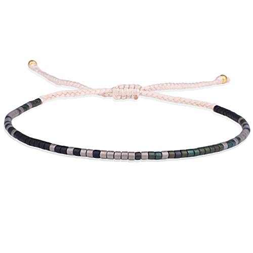 KELITCH Women Friendship Bracelet Seed Beads Miyuki Thin Strand Bracelets Adjustable Boho Jewelry - color: Black 88E