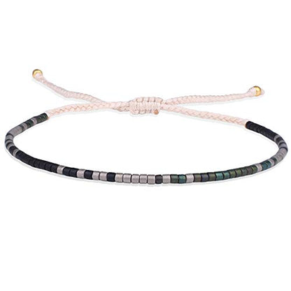 KELITCH Women Friendship Bracelet Seed Beads Miyuki Thin Strand Bracelets Adjustable Boho Jewelry - color: Black 88E