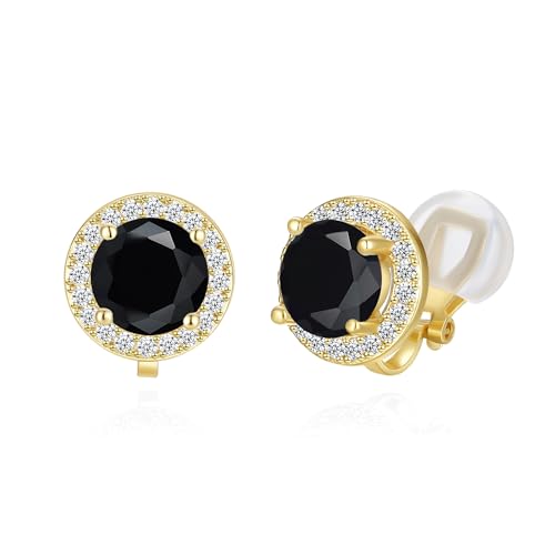 YOQUCOL 8MM Cubic Zirconia Crystal Clip On Stud Earrings Round Non Pierced Earrings for Women - color: Gold-Black