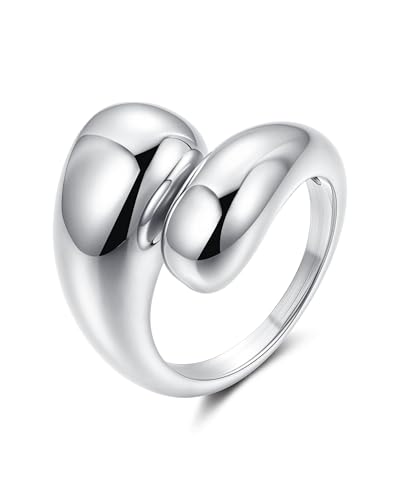 YeGieonr Gold Rings for Women Non Tarnish, 18K Gold Plated Stainless Steel North Star Signet Ring, Waterproof Dainty Pinky Statement Ring, Tarnish Free Gold Jewelry for Women - color: Waterdrop Silver