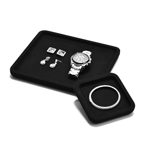 Microfiber Jewelry Trays Stackable Ring Earring Bracelet Necklace Bangle Watch Display Tray Drawer Organizer 3.93 * 3.93 * 0.59inch (Black - color: Black, size: 10*10cm Tray