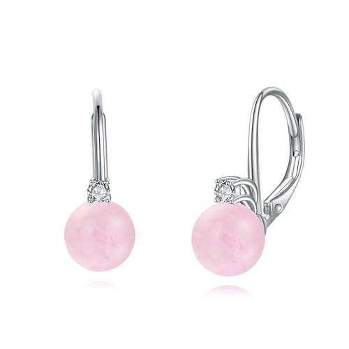 TIGER RIDER Pearl Earrings 925 Sterling Silver Leverback Hypoallergenic Drop Earring Jewelry for Women Birthday Gifts - style: Rose Quartz