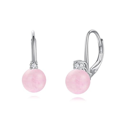 TIGER RIDER Pearl Earrings 925 Sterling Silver Leverback Hypoallergenic Drop Earring Jewelry for Women Birthday Gifts - style: Rose Quartz
