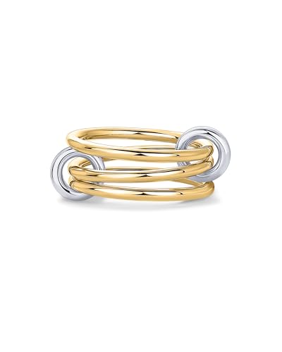 PAVOI 14K Gold Plated Interlocked Stackable Rings for Women - Statement Mixed Metals Multi Ring Stack - Cubic Zirconia Two-Toned Connected Bands Stacking Jewelry - style: Plain - Yellow Gold