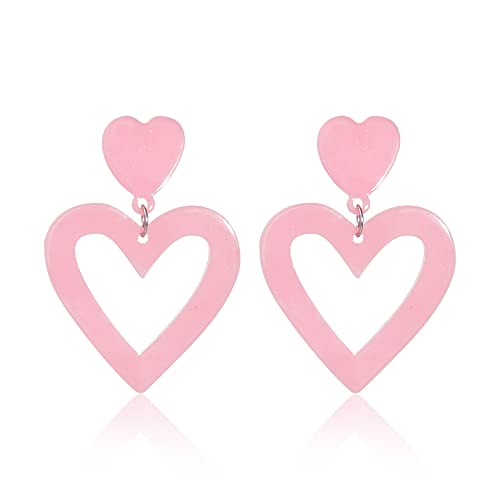 Set Heart Love Couple Colorful Stud Hoop Dangle Earrings 80 90s Retro Earrings Rectangle for Women Jewelry Gifts Geometric Valentine’s Day Neon Bright Fluorescence Costume - color: light pink