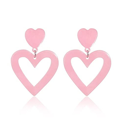 Set Heart Love Couple Colorful Stud Hoop Dangle Earrings 80 90s Retro Earrings Rectangle for Women Jewelry Gifts Geometric Valentine’s Day Neon Bright Fluorescence Costume - color: light pink