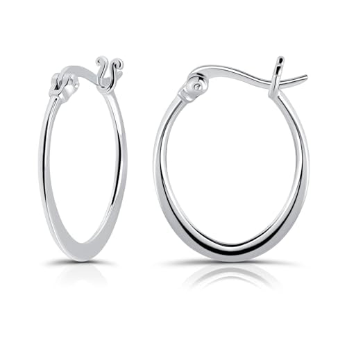 Hoops & Loops 925 Sterling Silver 23mm Oval Flat Click-top High Polished Lightweight Hoop Earrings for Women, Silver, Yellow Gold & Rose Gold - color: Silver