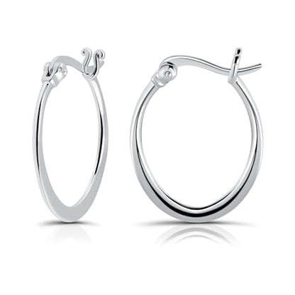 Hoops & Loops 925 Sterling Silver 23mm Oval Flat Click-top High Polished Lightweight Hoop Earrings for Women, Silver, Yellow Gold & Rose Gold - color: Silver
