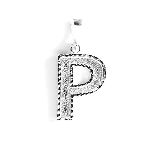 Personalized 1.0 Inch Solid.925 Sterling Silver Initial A-Z Charm - style: P
