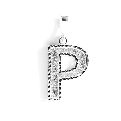 Personalized 1.0 Inch Solid.925 Sterling Silver Initial A-Z Charm - style: P