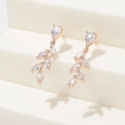 DHQH Bridesmaid Necklace Earrings Set Gifts I Couldn't Say I DO Without You Cubic Zirconia Leaf Pendant Necklace Bridesmaid Proposal Gift Set of 4 6 - color: rose-leaf-6set