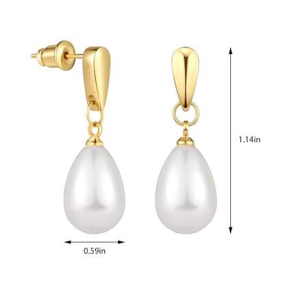 14k Gold Plated Lightweight Pearl Earrings,Trendy Jewelry,Teardrop Hoop Earrings for Women,Pearl Drop Earrings,Elegant Jewelry for Gifts - color: gold-pearl dangle