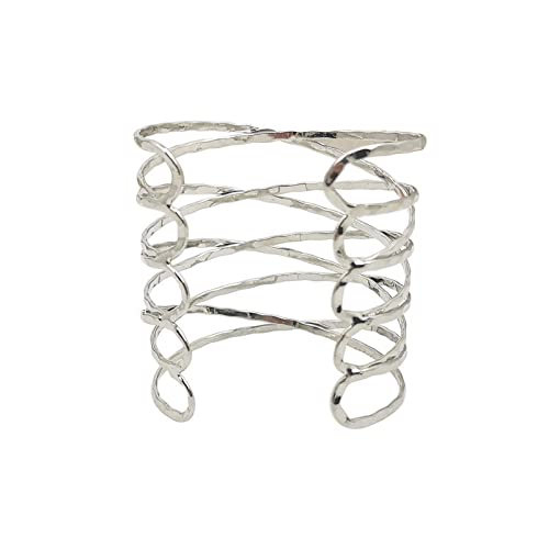COLORFUL BLING Punk Alloy Hollow Geometric Smooth Polished Gold Hoop Open Cuff Wide Bracelet Bangle Wrist Jewelry for Women Lady - color: 2pcs silver thread