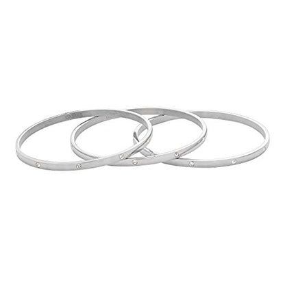 Women's Stackable Set of 3 CZ Cubic Zirconia Bangles Bracelets - color: Silver