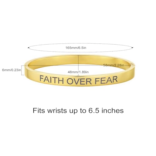 Inspirational Christian Bracelet for Women, Oval Engraved Bible Verse Love Bangle Cuff, Faith Scripture Jewelry, Religious Encouragement Gift for Mom Daughter Sister Friend - color: FAITH OVER FEAR-Oval Bangle Gold