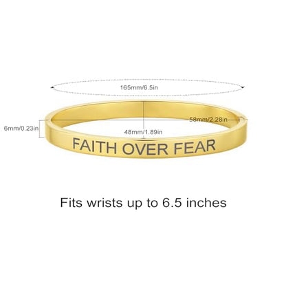 Inspirational Christian Bracelet for Women, Oval Engraved Bible Verse Love Bangle Cuff, Faith Scripture Jewelry, Religious Encouragement Gift for Mom Daughter Sister Friend - color: FAITH OVER FEAR-Oval Bangle Gold