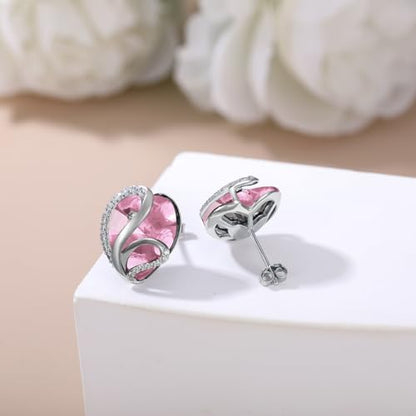 Butterfly Heart Birthstone Crystal Stud Earrings for Women S925 Sterling Silver Heart Birthstone Studs Birthday Gifts for Wife Mother Daughter Girlfriend Mom - color: 10-October