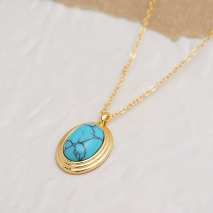 Jean Beau Gold Stone Pendant Necklaces for Women, Chunky Gemstone Dangle Necklace Wedding Prom Fashion Jewelry Gift - color: Turquoise