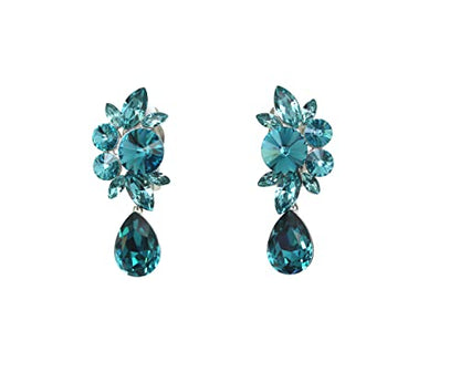 Faship Statement Dangling Floral Clip On Earrings For Women - color: Teal