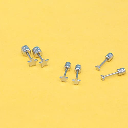 Screw on Earring Backs for Women,Hypoallergenic Surgical Steel Stud Earrings Ball Star Circle Simple Geometric Cartilage Helix Flat Back Piercing Earrings - color: 3pairs,Silver,Star(3-5mm)