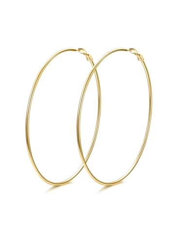 FindChic Thin Hoop Earrings for Women,Silver/Black/Gold Plated 20-100mm - color: Gold, size: 90mm