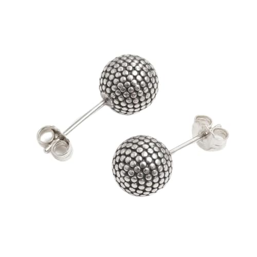 Charmsy 925 Sterling Silver Ball Post Stud Earrings for Women | Round Hammered Lightweight Disco Classic Ball Stud Earring for Women Teen | Sizes 3mm-11mm - style: 11mm-Antique Ball
