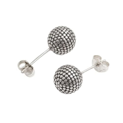 Charmsy 925 Sterling Silver Ball Post Stud Earrings for Women | Round Hammered Lightweight Disco Classic Ball Stud Earring for Women Teen | Sizes 3mm-11mm - style: 11mm-Antique Ball