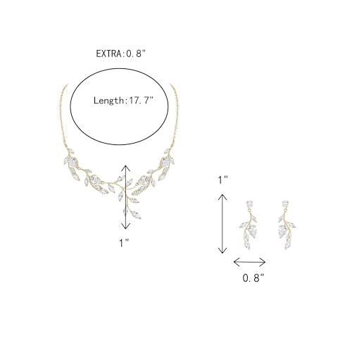 Crysdue Women's Wedding Bridal Jewelry Set for Brides Bridesmaids Cubic Zirconia Flower Leaf Vine Necklace Dangle Earrings for Prom Party - style: 24-silver