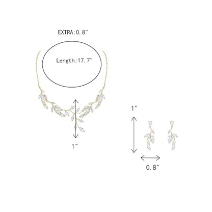 Crysdue Women's Wedding Bridal Jewelry Set for Brides Bridesmaids Cubic Zirconia Flower Leaf Vine Necklace Dangle Earrings for Prom Party - style: 24-silver
