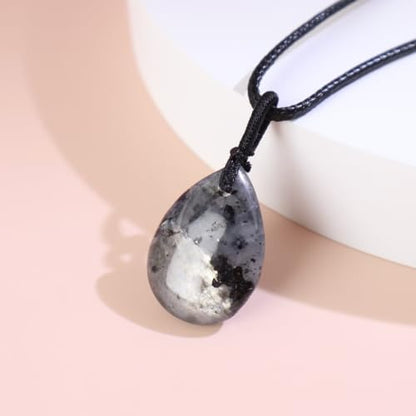Teardrop Gemstone Necklaces for Women, Healing Crystal Pendant Necklace Birthstone Jewelry for Women - color: Black Spectrolite