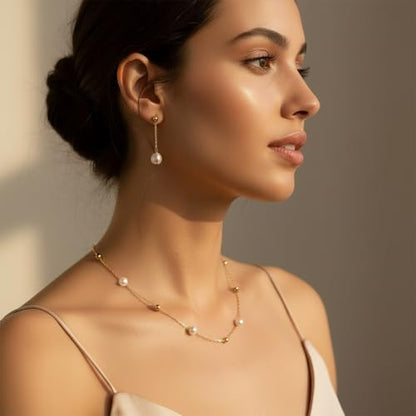 Gold Jewelry Sets for Women, Gold Pearl Dangle Earrings Bracelets Necklaces Set, Women's Jewelry Gifts for Women Wife - style: Gold Pearl Necklace Set-3PCS