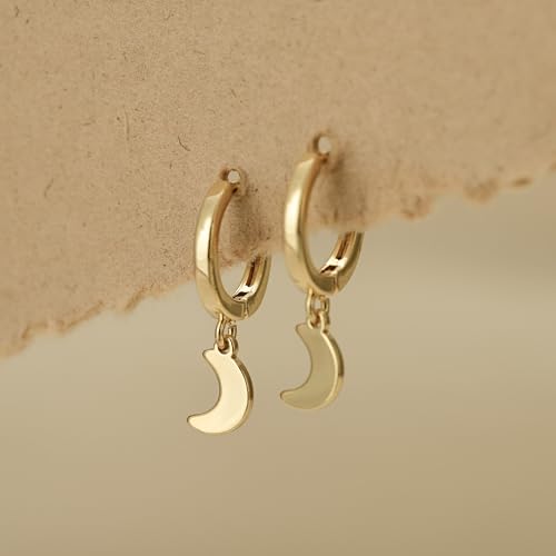 Earrings for Women 14K Gold Plated Huggie Hoop Dangle | Charm Drop,Dainty,Small,Simple,Lightweight,Hypoallergenic,Trendy,Everyday Jewelry,Gift - color: 02. Moon
